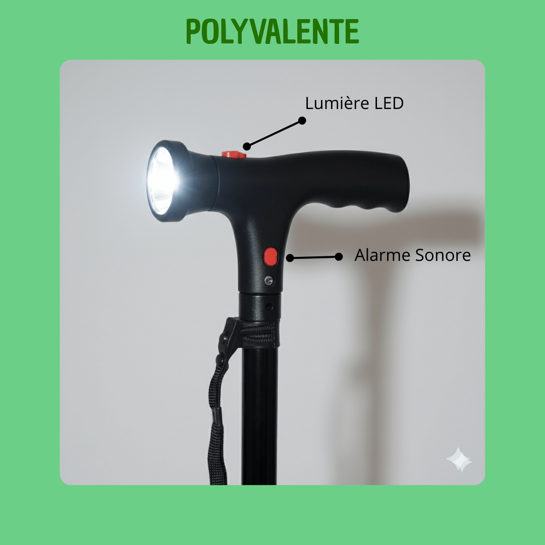Canne de marche LED avec alarme | SecureStep - Solid Senior